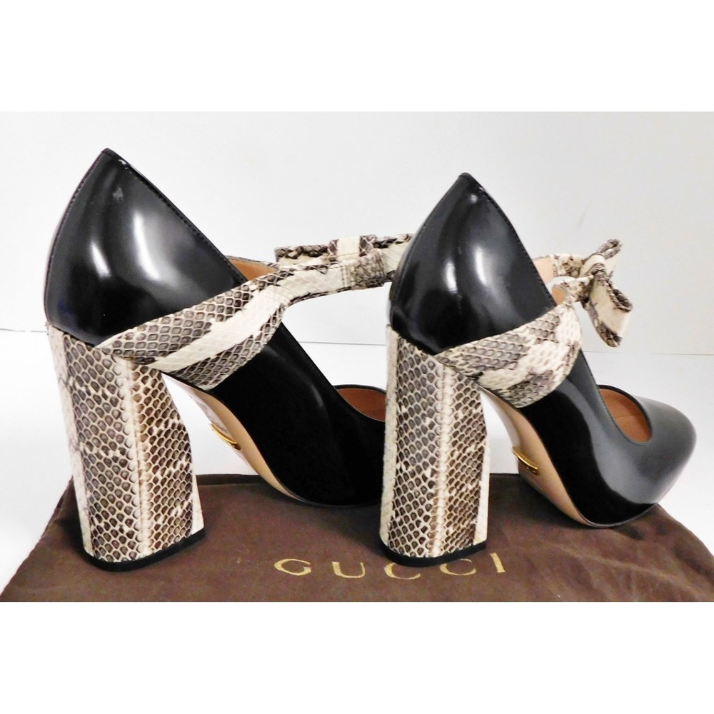 GUCCI Nimue Snakeskin Bow Polished Leather Pumps Size 36.5 (6.5 US) $1000rt - Picture 7 of 8